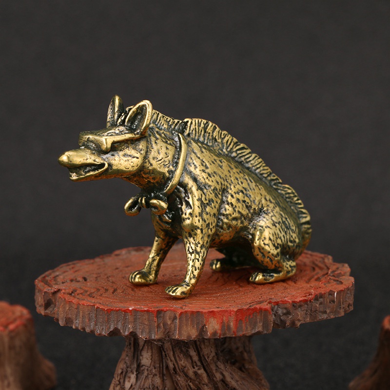 Vintage Collectible Ornaments - Patung Miniatur Hewan Hyaenidae Kuningan dengan