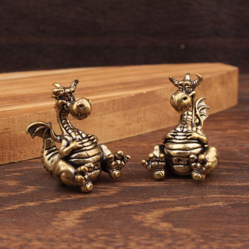 Vintage Cartoon Collectible - Figurin Naga Kuningan Lucu Desain Kartun