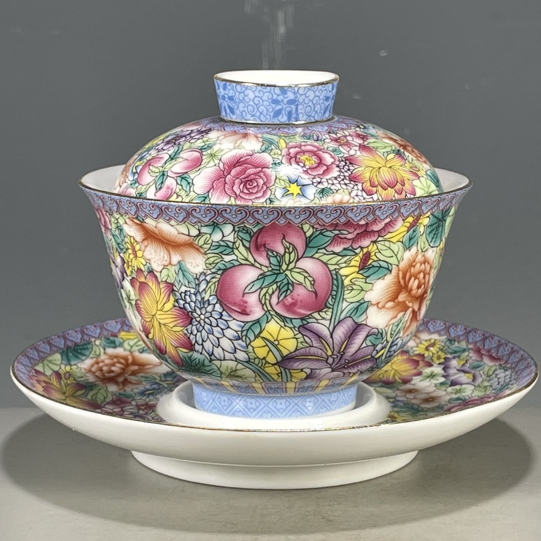 Vintage Collectible Pottery - Gaiwan Kiln Falangcai Antik Cina 3-Piece,