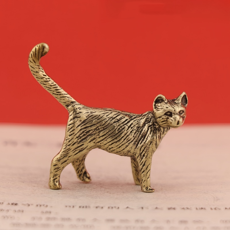 Vintage Collectible Ornaments - Patung Kucing Mini Ekor Panjang Kuningan