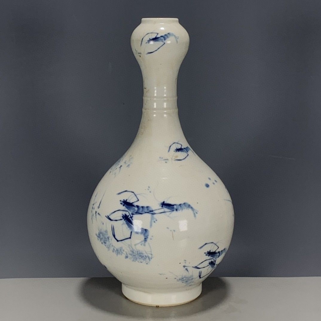 Vintage Collectible Pottery - Vas Bunga Kepala Bawang Putih Biru