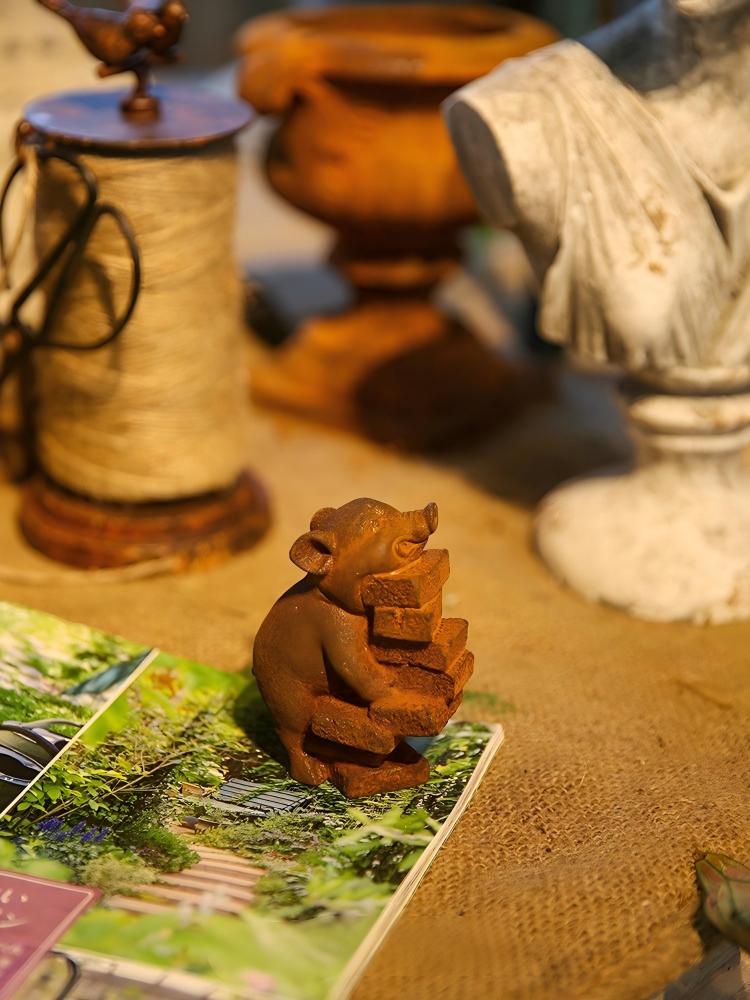 Patung Babi Besi Cor Rustic ya - Vintage Collectible Ornaments ulasan dan harga
